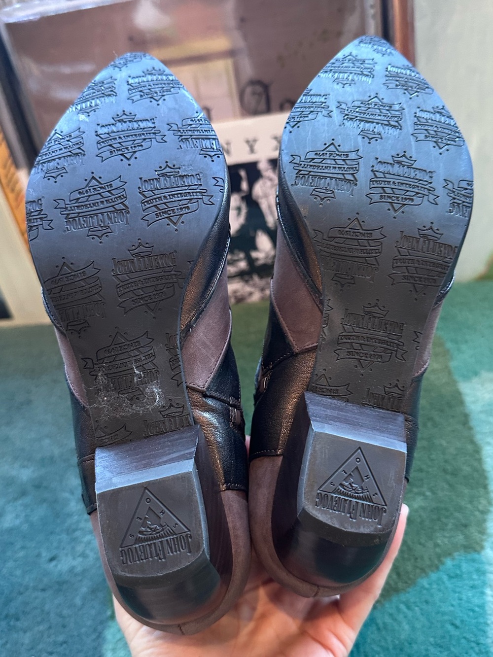 Fluevog LIKE NEW Truth Spencer chocolate brown skull buckle mid-calf boot - 7 - Picture 15 of 16
